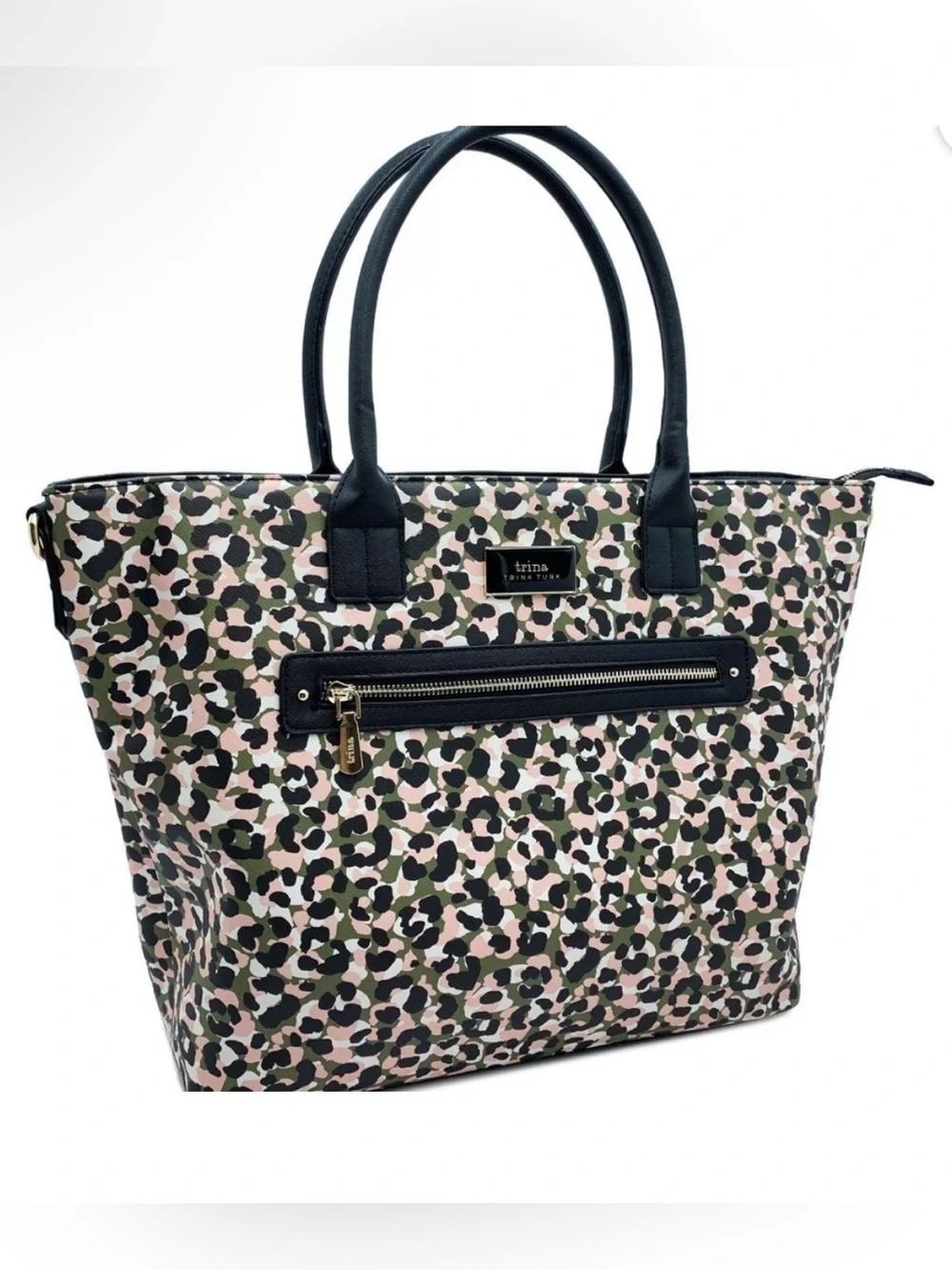 Trina Turk Pink, Green and Black Leopard-Print Tote 13x9x5” NWT